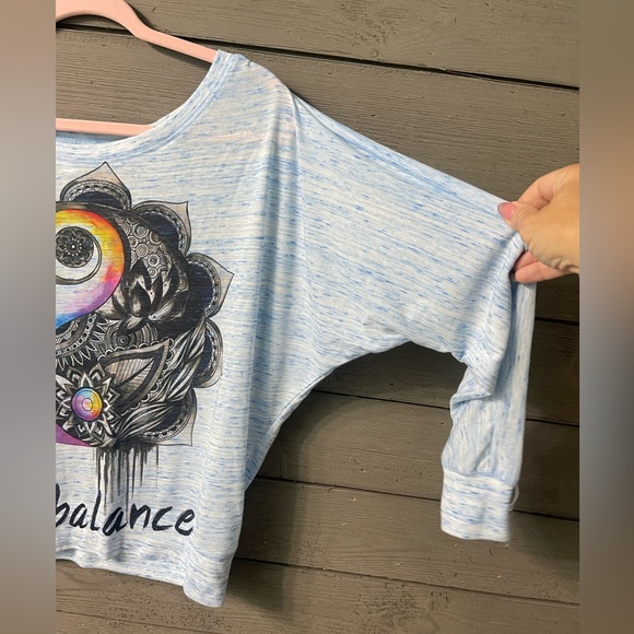 Electro Threads Blue Burn Ying Yang Watercolor Wide Sleeve Top Large - Picture 4 of 11